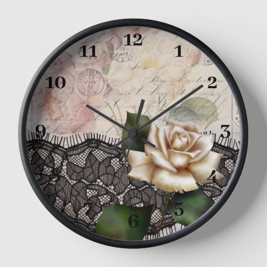 Franzosen scripts viktorianische weiße Rose der Wanduhr (Vorderseite)