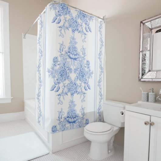 Franzosen, Shabby Chic, Vintag, hellblau, weiß, Duschvorhang (Beispiel)