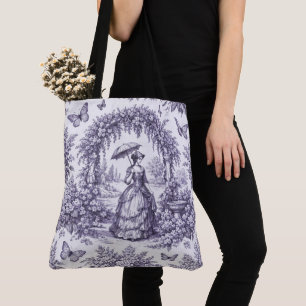 Französin im Garten Toile de Jouy Tasche