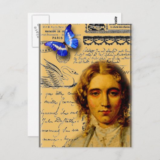 Französin mit Schmetterling Postkarte (Vorne/Hinten)