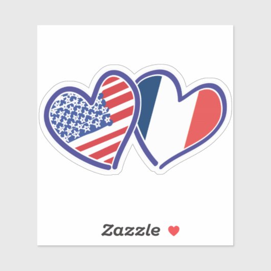 Französisch-Amerikanische Herzenflaggen Aufkleber (Blatt)