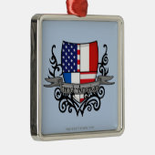 Französisch-Amerikanische Schild-Flagge Silbernes Ornament (Rechts)