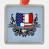 Französisch-Amerikanische Schild-Flagge Silbernes Ornament (Vorne)