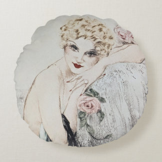 Französisch Art Deco Louis Icart Pillow: La Belle Rundes Kissen