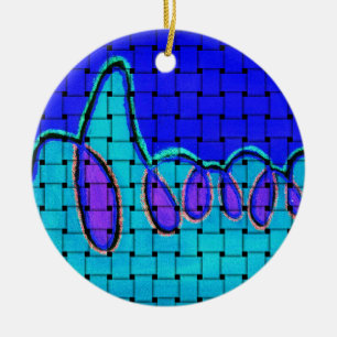 Französisch Blau Abstrakt mit Woven Texture Keramik Ornament