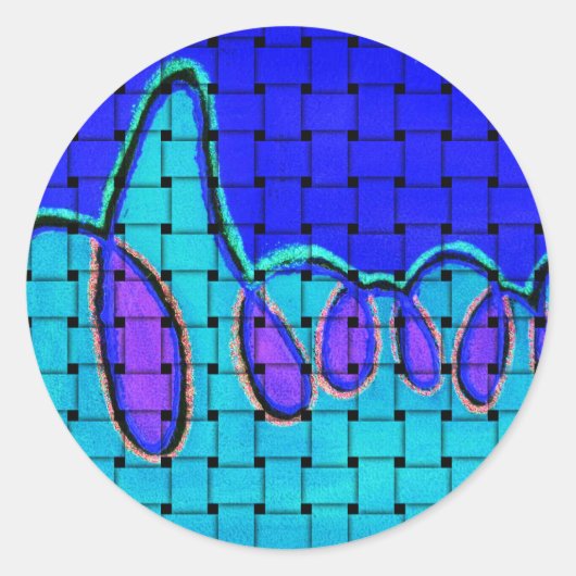 Französisch Blau Abstrakt mit Woven Texture Runder Aufkleber (Vorderseite)