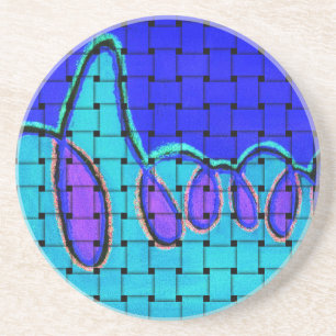 Französisch Blau Abstrakt mit Woven Texture Sandstein Untersetzer