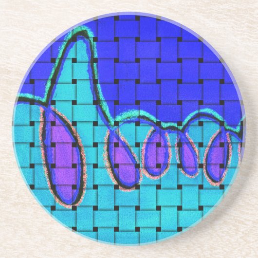 Französisch Blau Abstrakt mit Woven Texture Sandstein Untersetzer (Vorne)