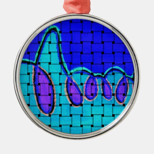 Französisch Blau Abstrakt mit Woven Texture Silbernes Ornament (Vorne)