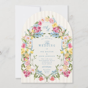 Französisch Blau Farbige Florale Monogramm Vintage Einladung