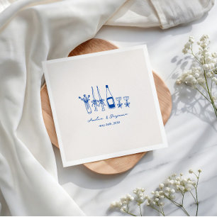 Französisch Blau Handgezeichnete Champagner-Whimsy Serviette