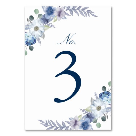 Französisch Blau & Lavendel Wasserfarbe Weiß Tischnummer (Vorderseite)