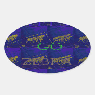 Französisch Blau "Let's Go Zebra" Abstrakte Printw Ovaler Aufkleber
