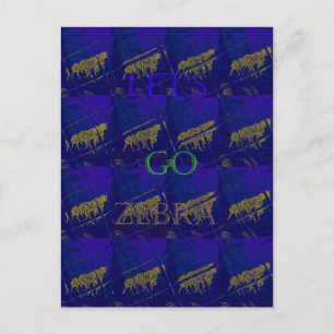 Französisch Blau "Let's Go Zebra" Abstrakte Printw Postkarte