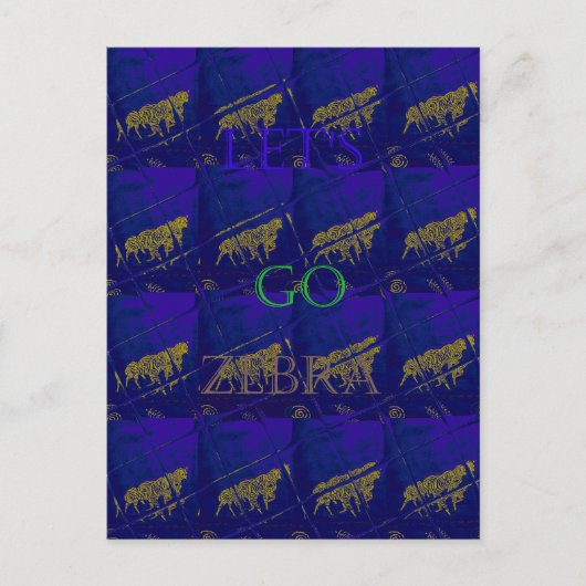 Französisch Blau "Let's Go Zebra" Abstrakte Printw Postkarte (Vorderseite)