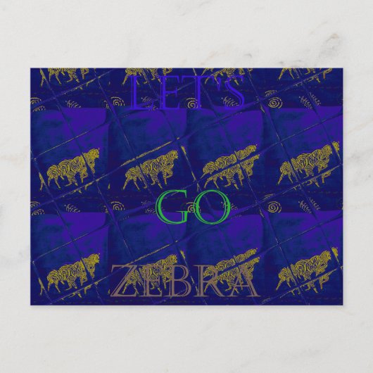 Französisch Blau "Let's Go Zebra" Abstrakte Printw Postkarte (Vorderseite)