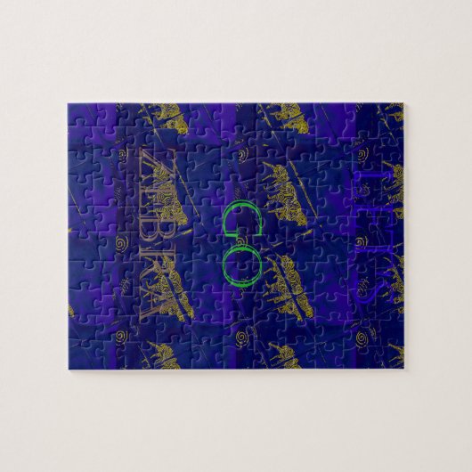 Französisch Blau "Let's Go Zebra" Abstrakte Printw Puzzle (Horizontal)