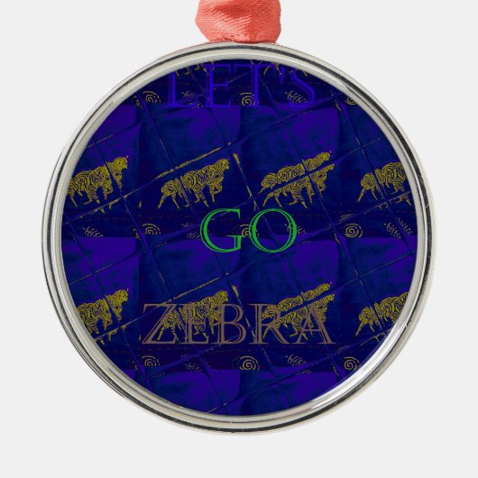 Französisch Blau "Let's Go Zebra" Abstrakte Printw Silbernes Ornament (Vorne)