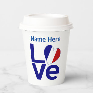 Französisch Blau LOVE Herz Flagge Personalisiert Pappbecher