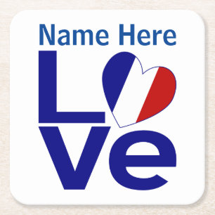 Französisch Blau LOVE Herz Flagge Personalisiert Rechteckiger Pappuntersetzer