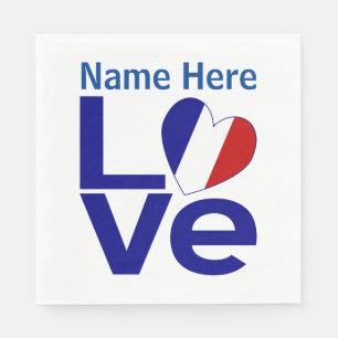 Französisch Blau LOVE Herz Flagge Personalisierte Serviette