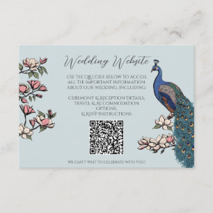 Französisch Blau Pfau Handgezeichnete Hochzeits-QR Begleitkarte