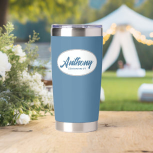 Französisch Blau Stilisierter Hochzeitsname des Tr Thermobecher