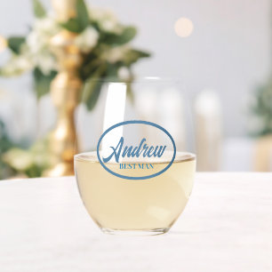 Französisch Blau stilisierter Name Hochzeit Trauze Weinglas Ohne Stiel