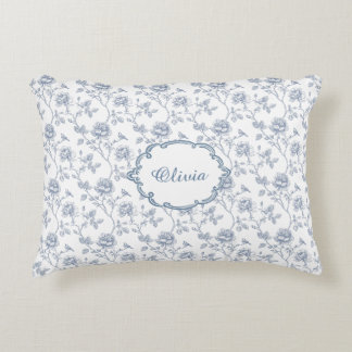 Französisch Blau Toile Chinoiserie Blumen Mädchen Dekokissen
