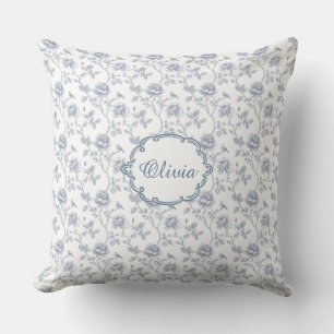 Französisch Blau Toile Chinoiserie Blumen Mädchen  Kissen