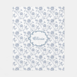 Französisch Blau Toile Chinoiserie Blumenmuster In Fleecedecke