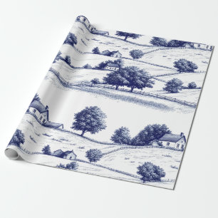 Französisch Blau Toile Vintage Pastorale Architekt Geschenkpapier