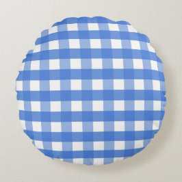 Französisch Blau und Weiß Gingham Rundes Kissen