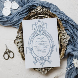 Französisch Blau Verzierte Barock-Hochzeit Einladung