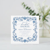 Französisch Blau-Weiß-Brautparty mit Viktorianisch Einladung (Stehend Vorderseite)