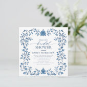 Französisch Blau-Weiß-Brautparty mit Viktorianisch Einladung (Stehend Vorderseite)