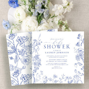 Französisch Blau & Weiß viktorianische Blumen Baby Einladung