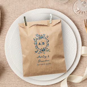 Französisch Blau Whimsical Floral Monogramm Wappen Geschenktütchen