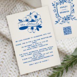 Französisch Blau Whimsical Ribbon Crest Hochzeit Begleitkarte