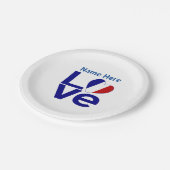 Französisch-blaue LIEBE Herzenflagge Personalisier Pappteller (Schrägansicht)