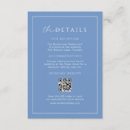 Französisch-blaue Minimal-Hochzeitdetails QR-Code Begleitkarte