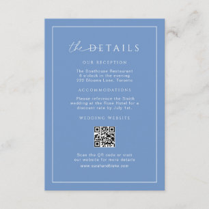 Französisch-blaue Minimal-Hochzeitdetails QR-Code Begleitkarte