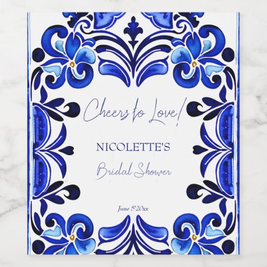 Französisch-blaue Mittelmeerkachel jubelt Liebe Weinetikett (Einzelnes Label)