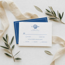 Französisch Blaue Muschel Strand Hochzeit RSVP Kar