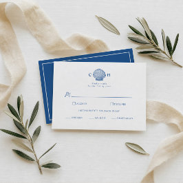 Französisch Blaue Muschel Strand Hochzeit RSVP Kar Begleitkarte