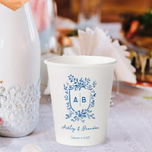 Französisch Blaue Whimsical Monogramm Wappen Hochz Pappbecher