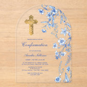 Französisch-Blaue Wildblumen-Bogenbestätigung Acryleinladungen (Vorderseite)