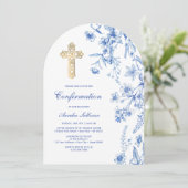 Französisch-Blaue Wildblumen-Bogenbestätigung Einladung (Stehend Vorderseite)