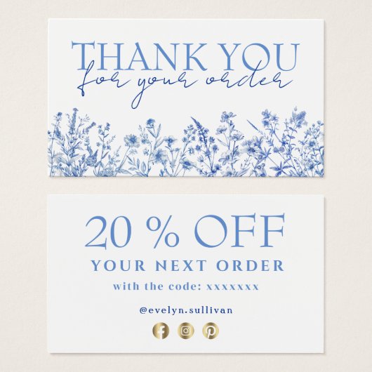 Französisch blaue Wildblumen danke Rabattkarte (Vorne & Hinten)