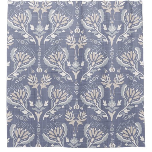 Französisch-blauer Damast, Shabby Chic. Duschvorhang (Vorderseite)